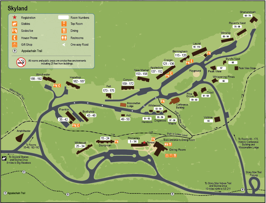 Shenandoah National Park Hiking Map Skyland Map | Shenandoah National Park Lodging